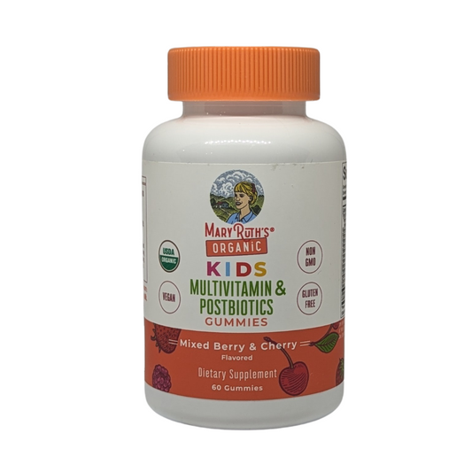 Mary Ruth's Organic Kids Multivitamin & Postbiotics Gummies Mixed Berry & Cherry, 60 Gummies