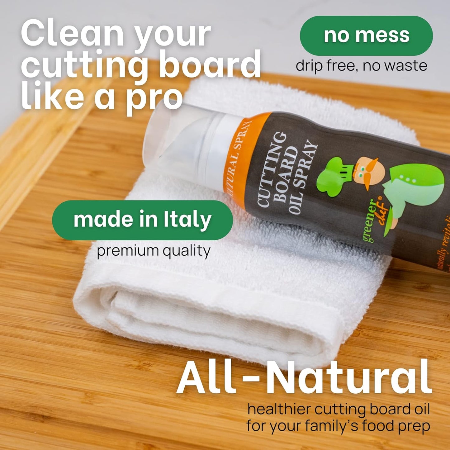 Greener Chef Cutting Board Oil Spray 100% Pure Walnut Oil 147ml