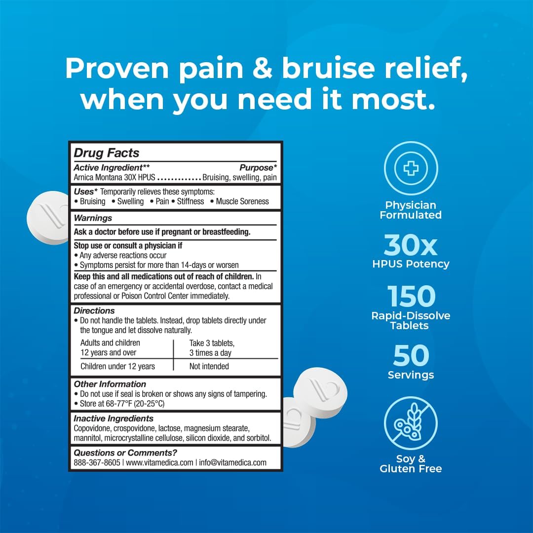 VitaMedica Arnica Montana 30X HPUS Natural Remedy Homeopathic Medicine, 150 Tablets