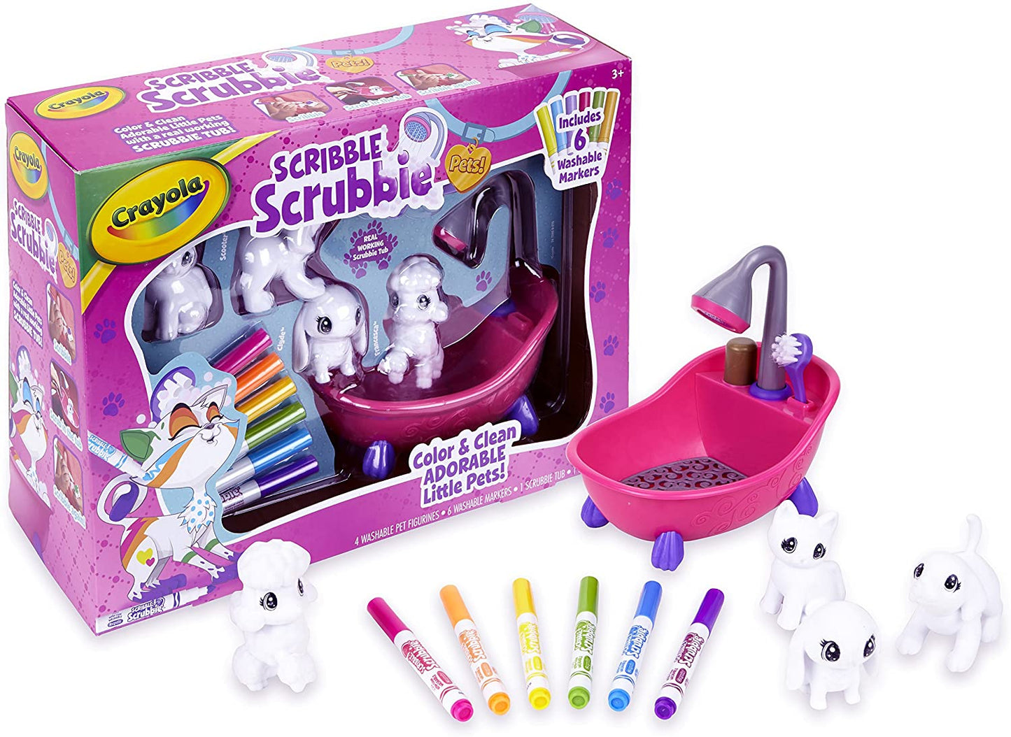 Crayola Scribble Scrubbie Pets Scrub Tub Animal Toy Set, Gift for Kids, Ages 3+