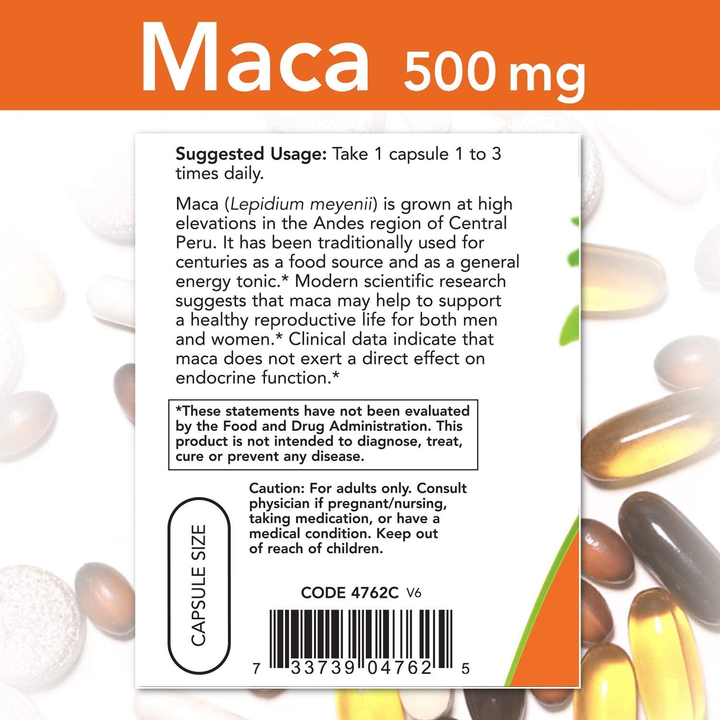 NOW Supplements Maca 500 mg, For Men and Women 250 Veg Capsules