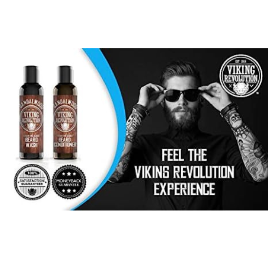 Viking Revolution Sandalwood Beard Wash & Beard Conditioner Set w/ Argan & Jojoba Oils 2x (10 oz)