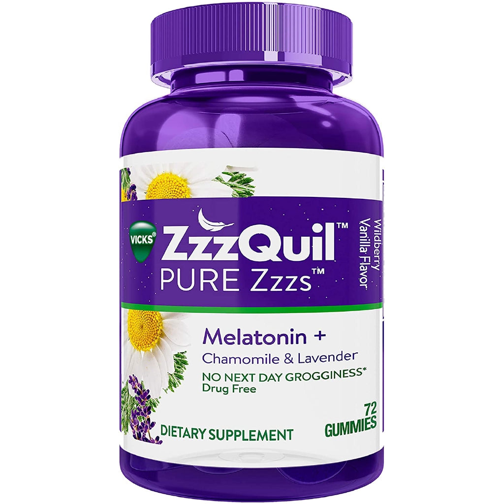 ZzzQuil Pure Zzzs Melatonin Sleep Aid, 72 Gummies with Chamomile, Lavender and Valerian Root
