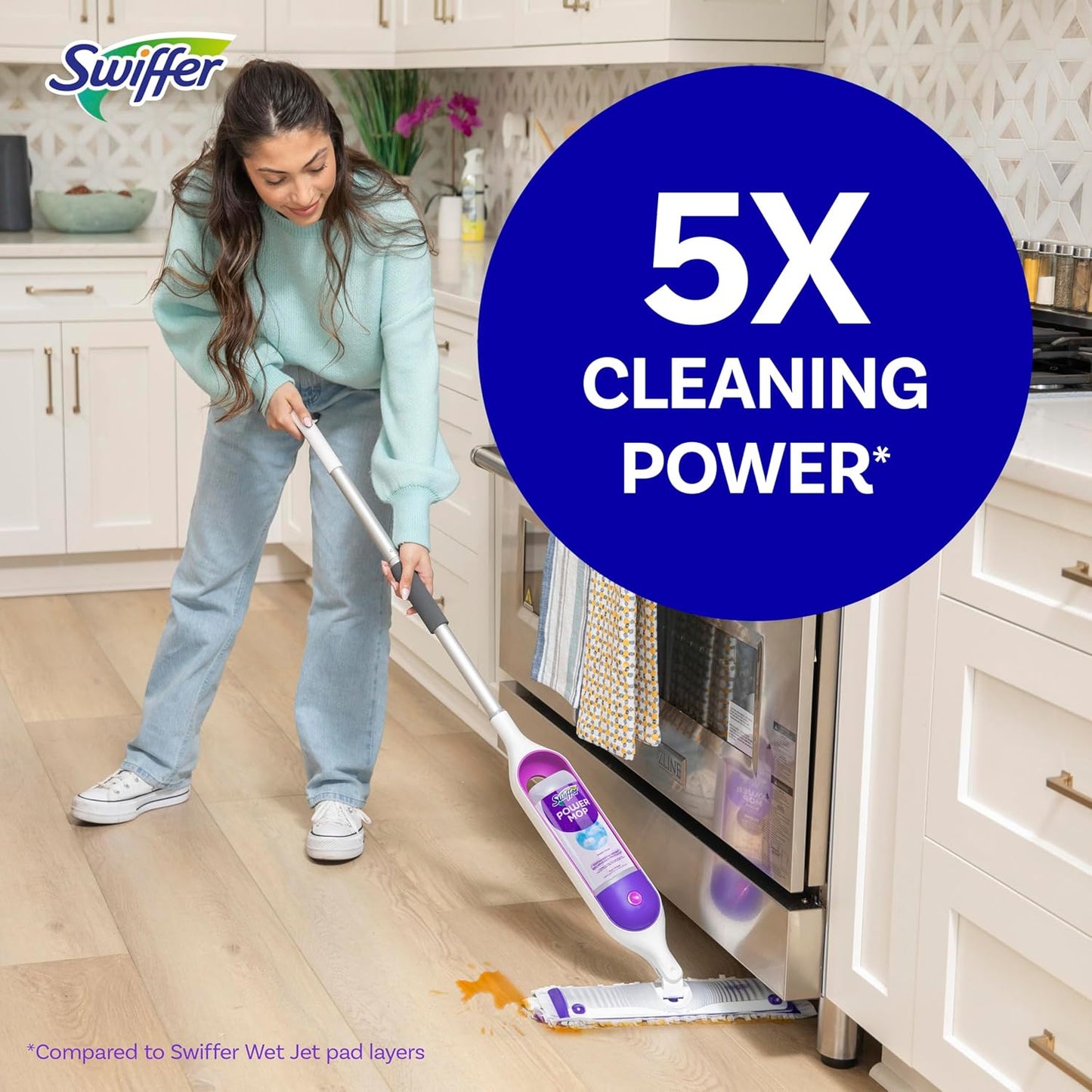 Swiffer Power Mop Multi-Surface Mop Kit for Floor Cleaning, Includes PowerMop, 2 Mopping Pad Refills, 1 Cleaning Solution With Fresh Scent And 2 Batteries