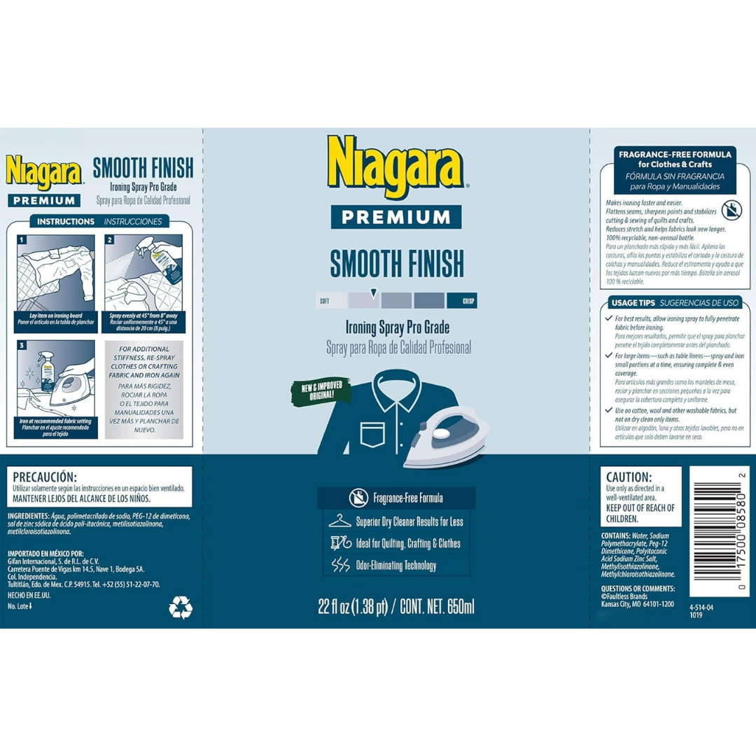 Niagara Premium Smooth Finish Ironing Spray Pro Grade, 22 oz