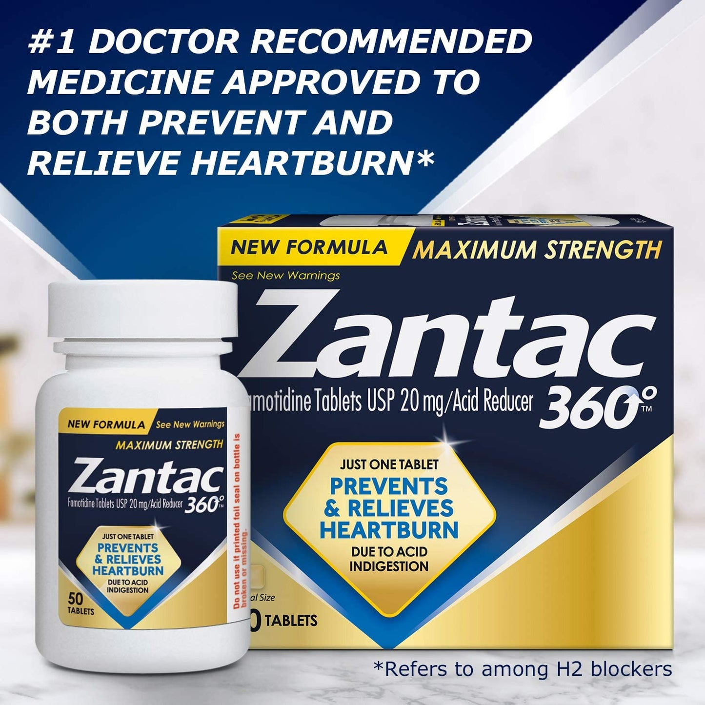 Zantac 360 Maximum Strength 20 mg Acid Reducer, 50 Tablets Prevents & Relives Heartburn PACKAGING MAY VARY