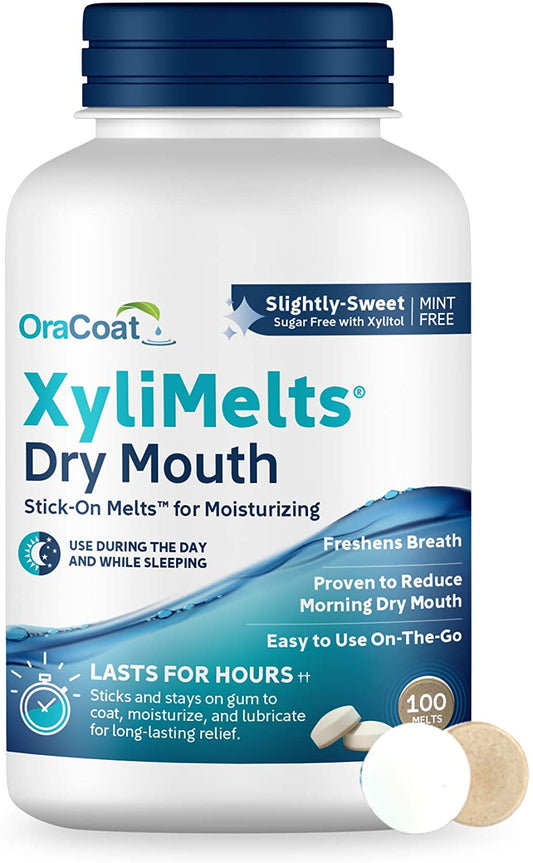 OraCoat XyliMelts Dry Mouth Stick-On-Melts for Moisturizing Slightly Sweet with Xylitol, 100 Melts