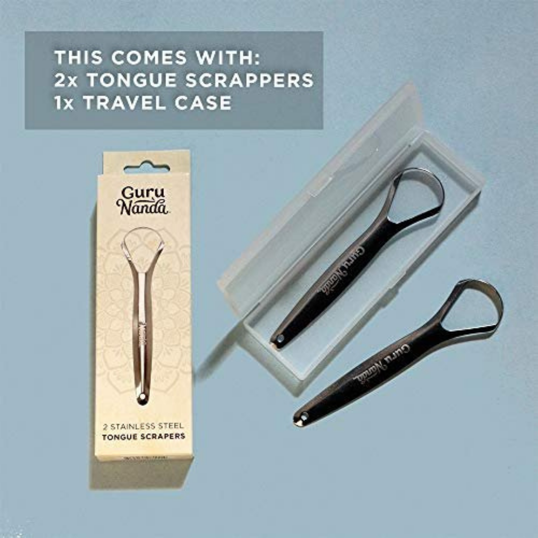 Guru Nanda Stainless Steel Tongue Scrapers (2 Pack)