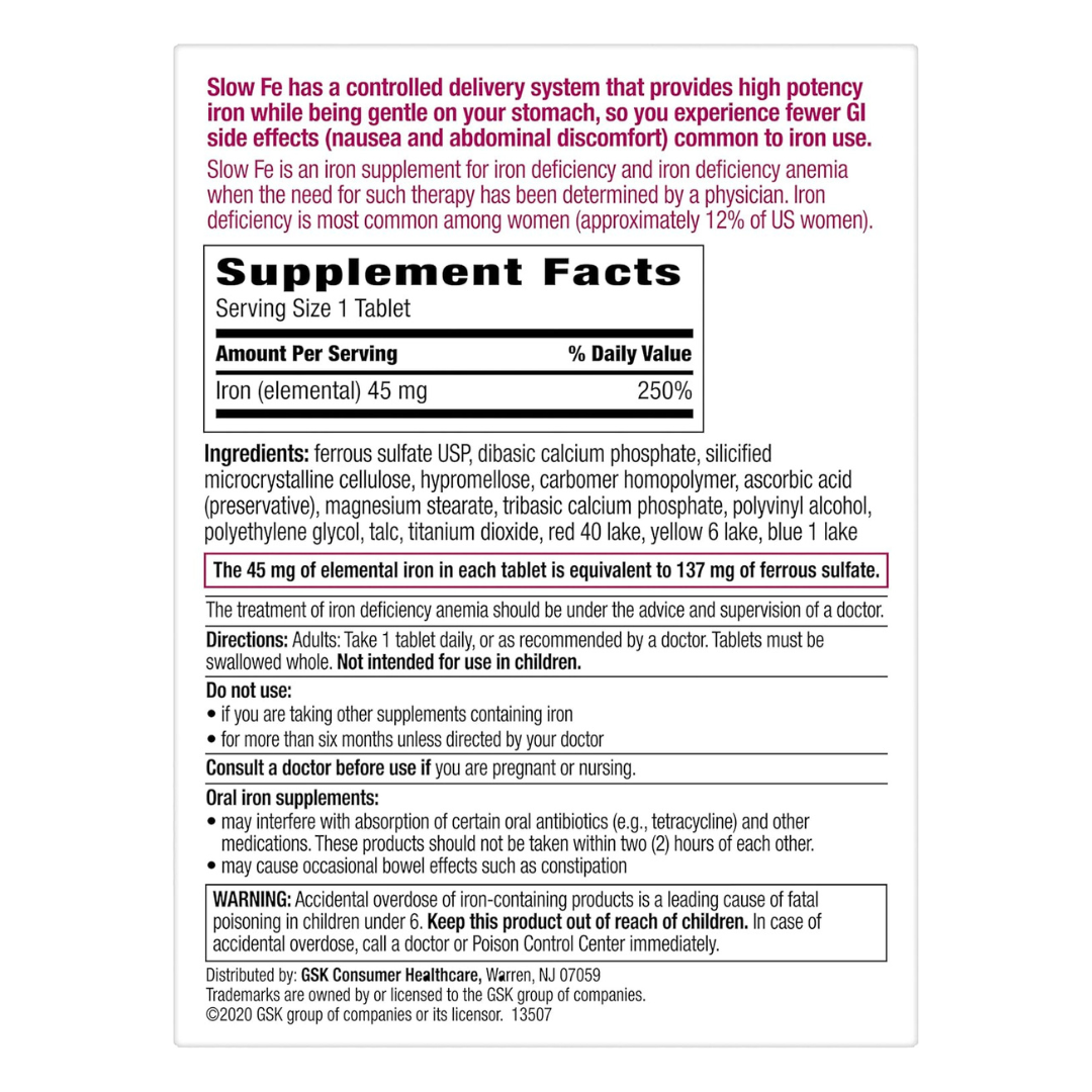 Slow Fe Slow Release Iron Supplement 60 Tablets
