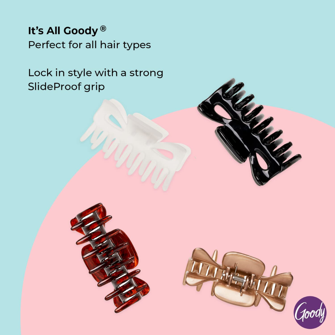 Goody SlideProof Medium Claw Hair Clips, 4 Count