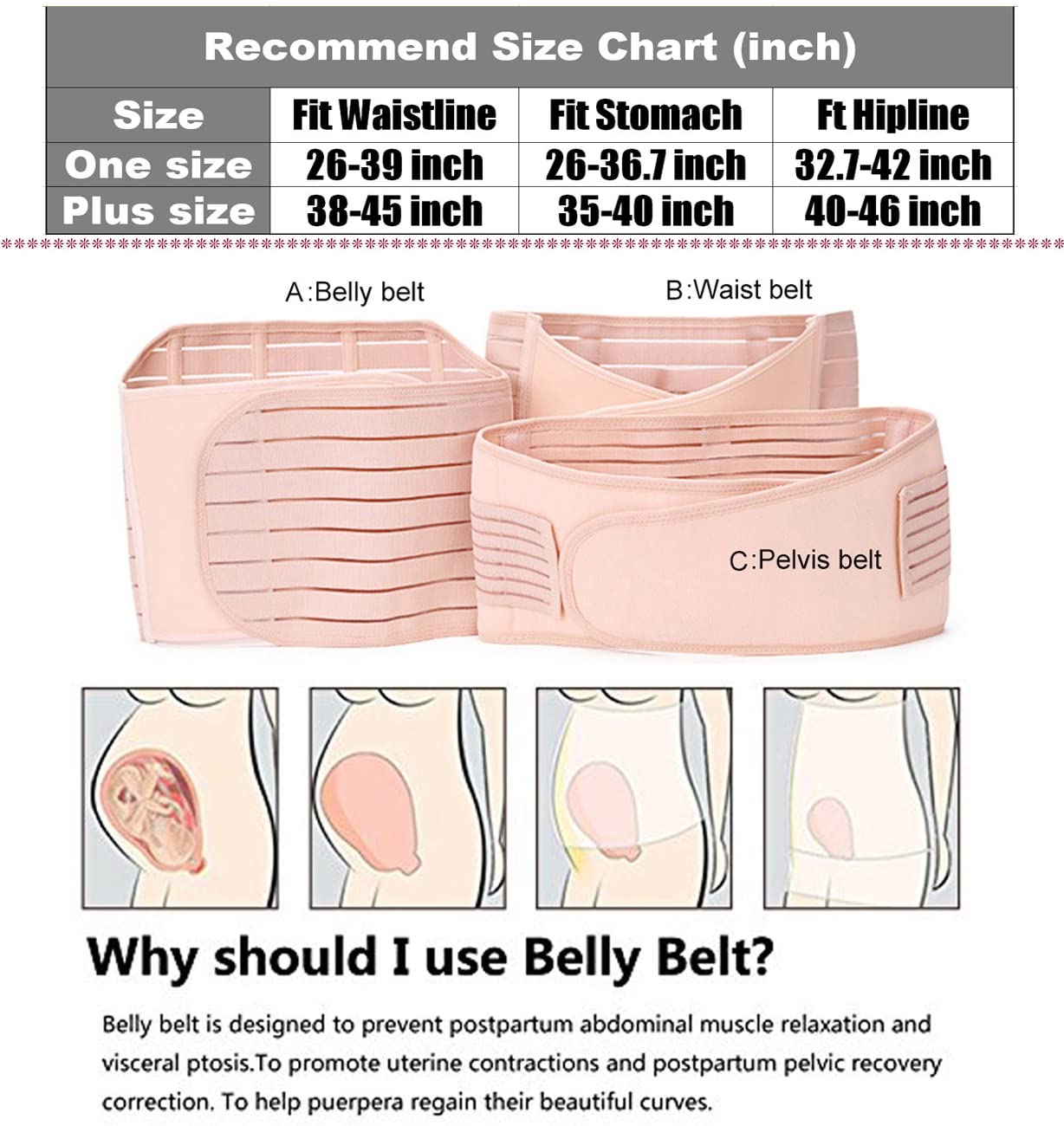 ChongErfei 3-in-1 Postpartum Support Recovery Belly/Waist/Pelvis Belt Shapewear Slimming Girdle, Beige, One Size