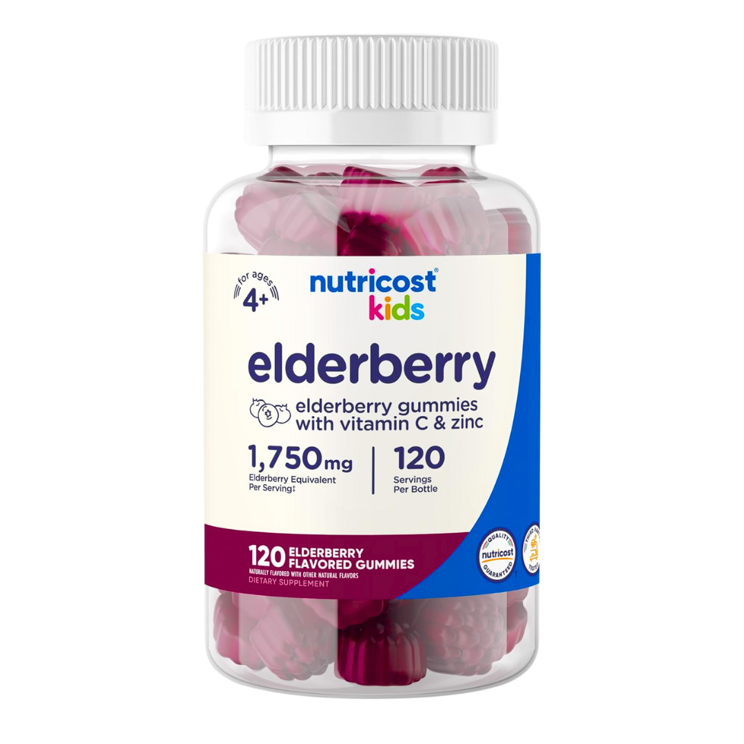 Nutricost Kids Elderberry Gummies With Vitamin C & Zinc 1750mg Supplement 120 Gummies