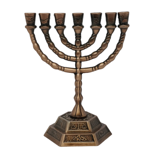 Jewish Candle sticks menorah - 7 branches - 12 tribes of Israel Menorah (Copper)
