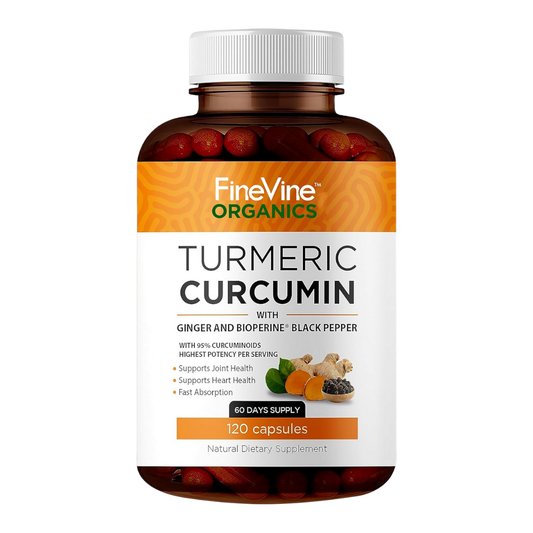 FineVine Organics Turmeric Curcumin with Ginger & BioPerine Black Pepper, 120 Capsules