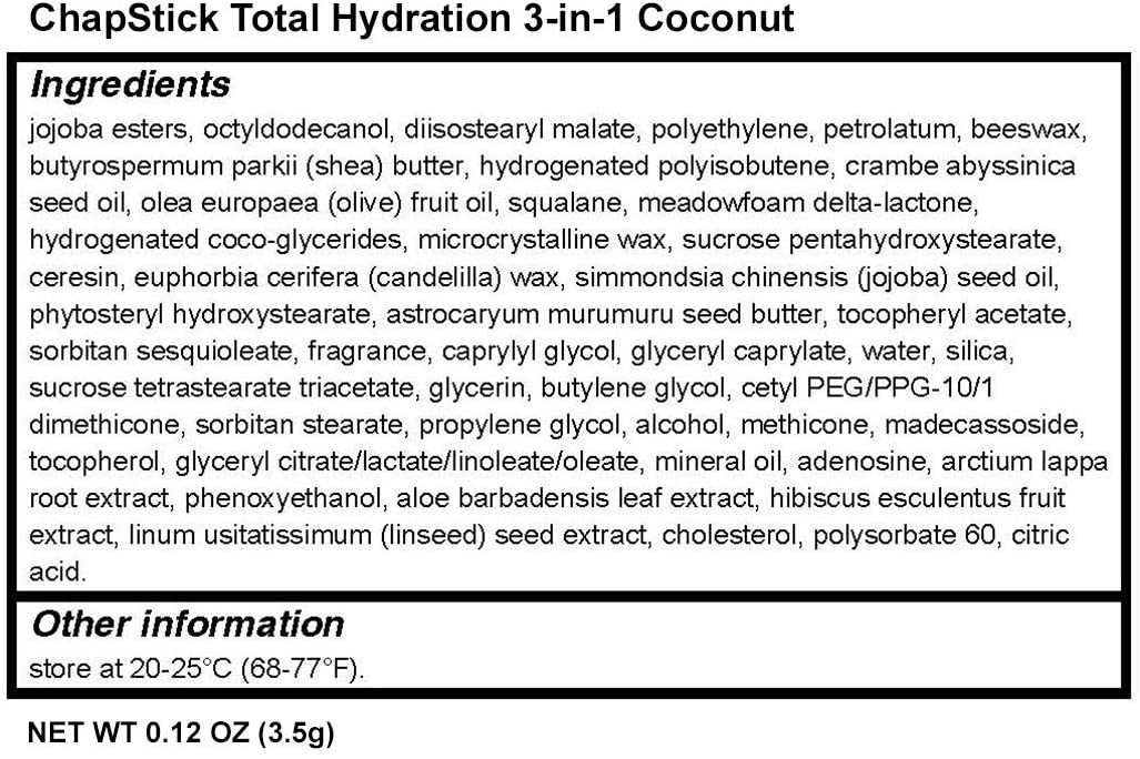 ChapStick Total Hydration 3 in 1 Lip Care Coconut Hydration 0.12 Oz
