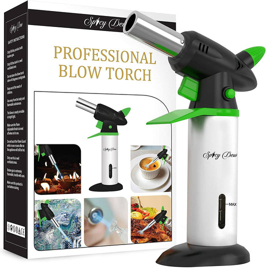 Spicy Dew Professional Culinary Kitchen Blow Torch with Safety Lock and Adjustable Flame