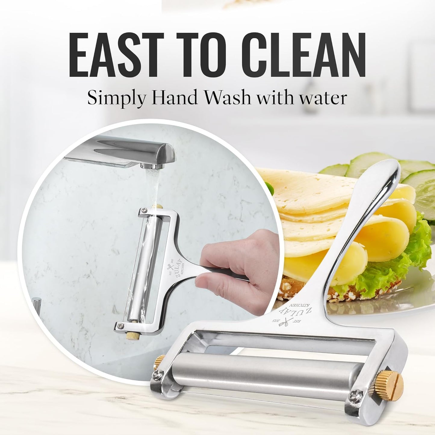 Zulay Kitchen Stainless Steel Wire Cheese Slicer Adjustable Hand Held Cheese Cutter with 2 Extra Wires