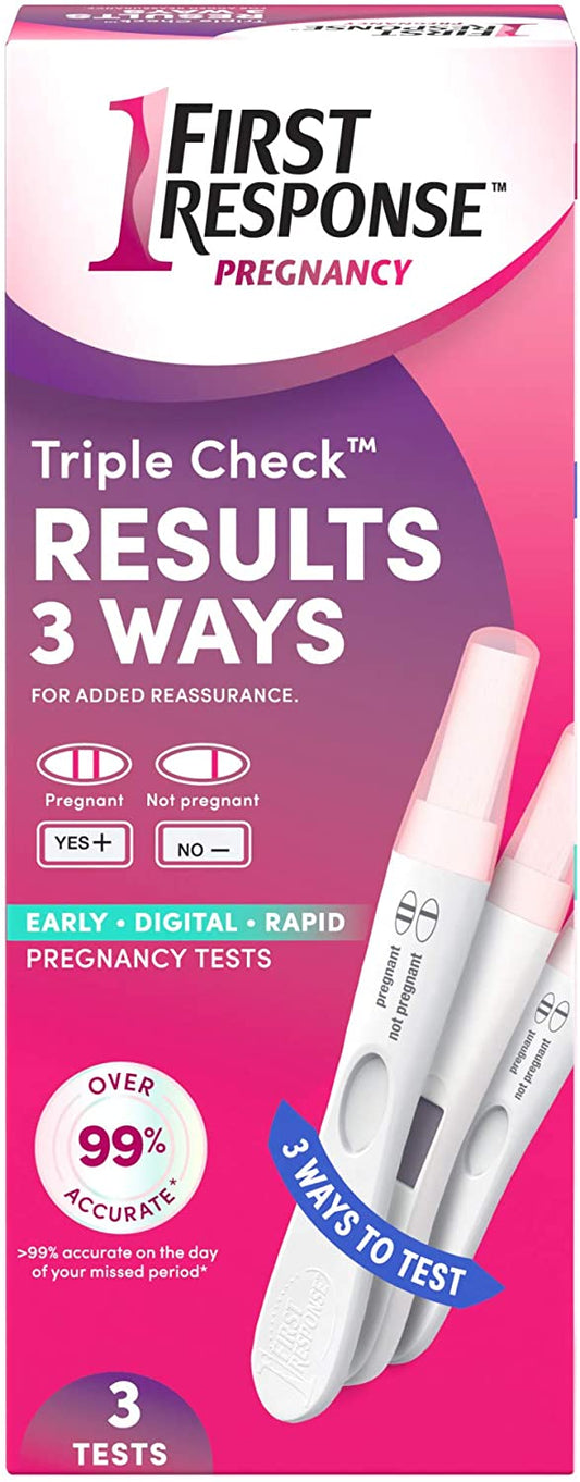 First Response Triple Check Results 3 Ways Early Digital Rapid Pregnancy Tests, 3 Tests NO BOX