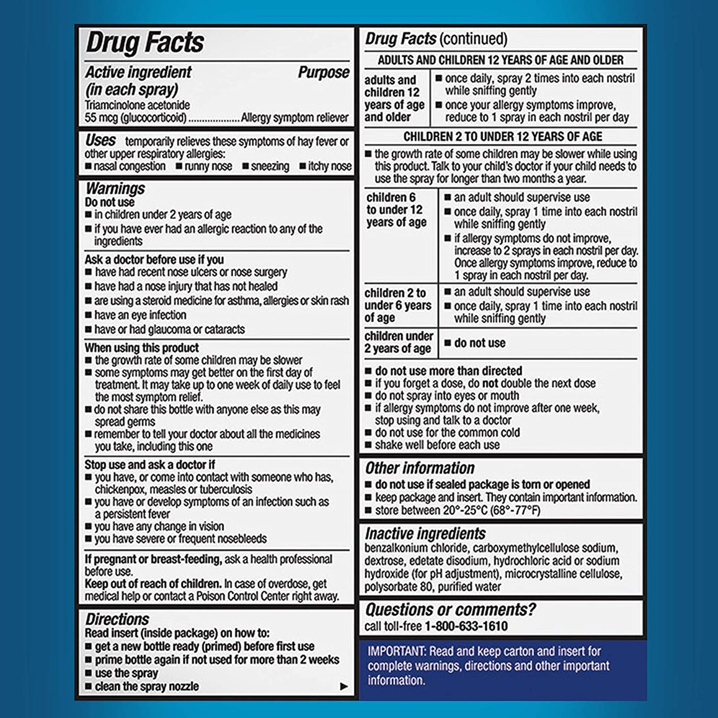 Nasacort Allergy Nasal Spray 24HR Relief, 60 Sprays (0.37 fl.oz / 10.8ml)