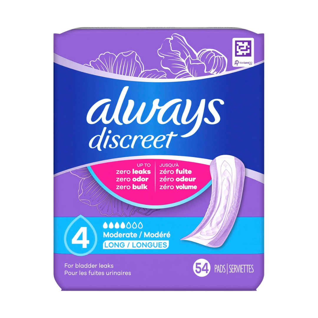 Always Discreet Moderate Flow Long Pads, 54 Pads