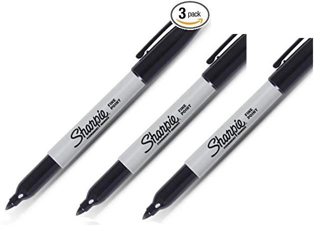 Sharpie 30001 Permanent Markers, Fine Point Black (Pack of 3)