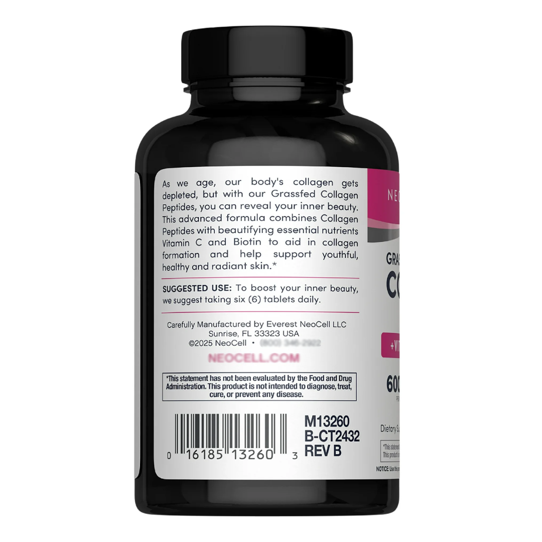 NeoCell Grassfed Collagen Peptides with Vitamin C & Biotin 6,000 mg, 180 Tablets