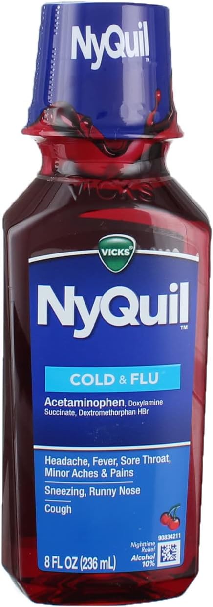 Vicks Nyquil Cold & Flu Nighttime Relief Liquid, Cherry Flavor 8 oz