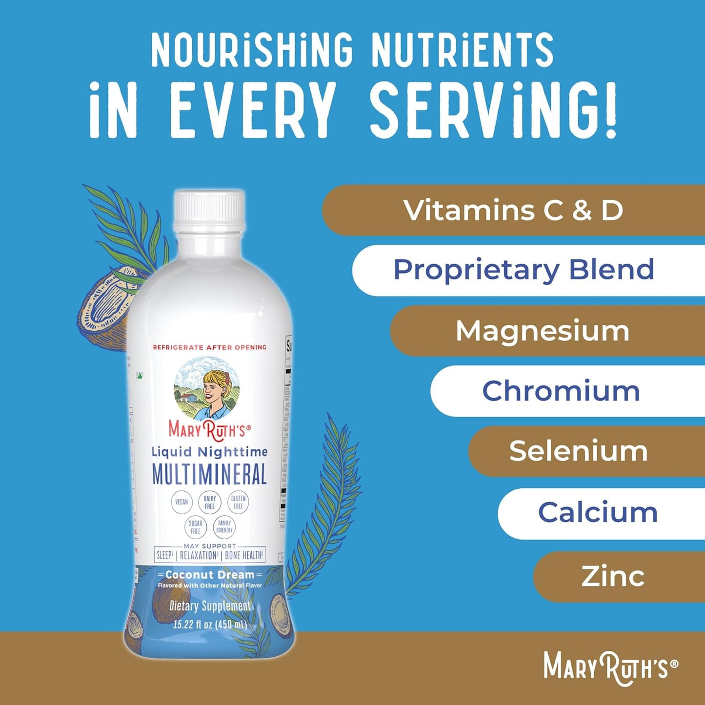 Mary Ruth's Liquid Nighttime Multimineral Dietary Supplement Coconut Dream, 450 ml / 15.22 fl oz