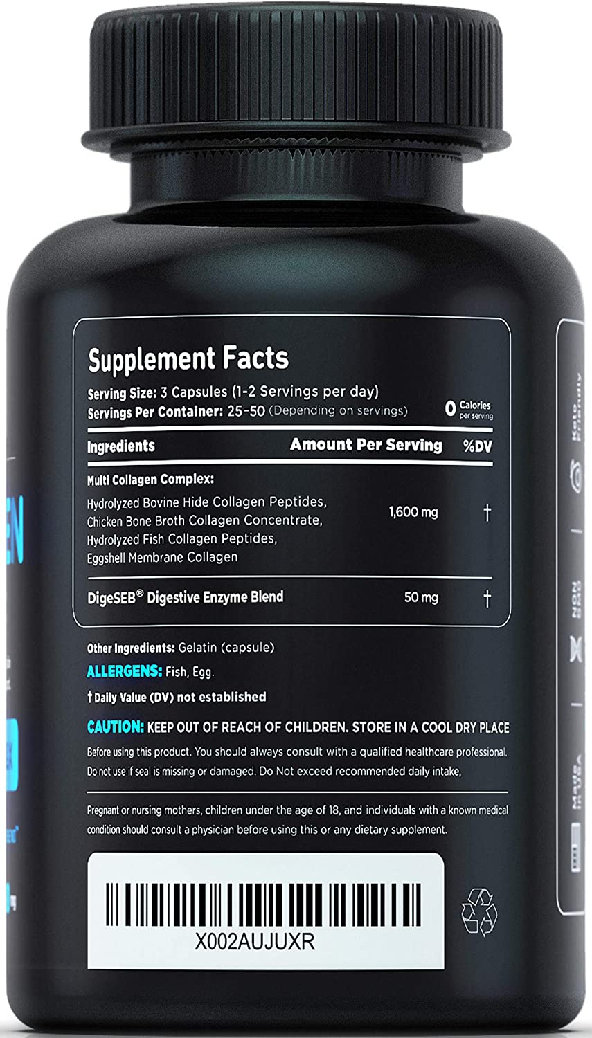 Vital Vitamins Multi Collagen Complex Type I, II, III, V, X, 3,300mg Per Serving, 150 Capsules