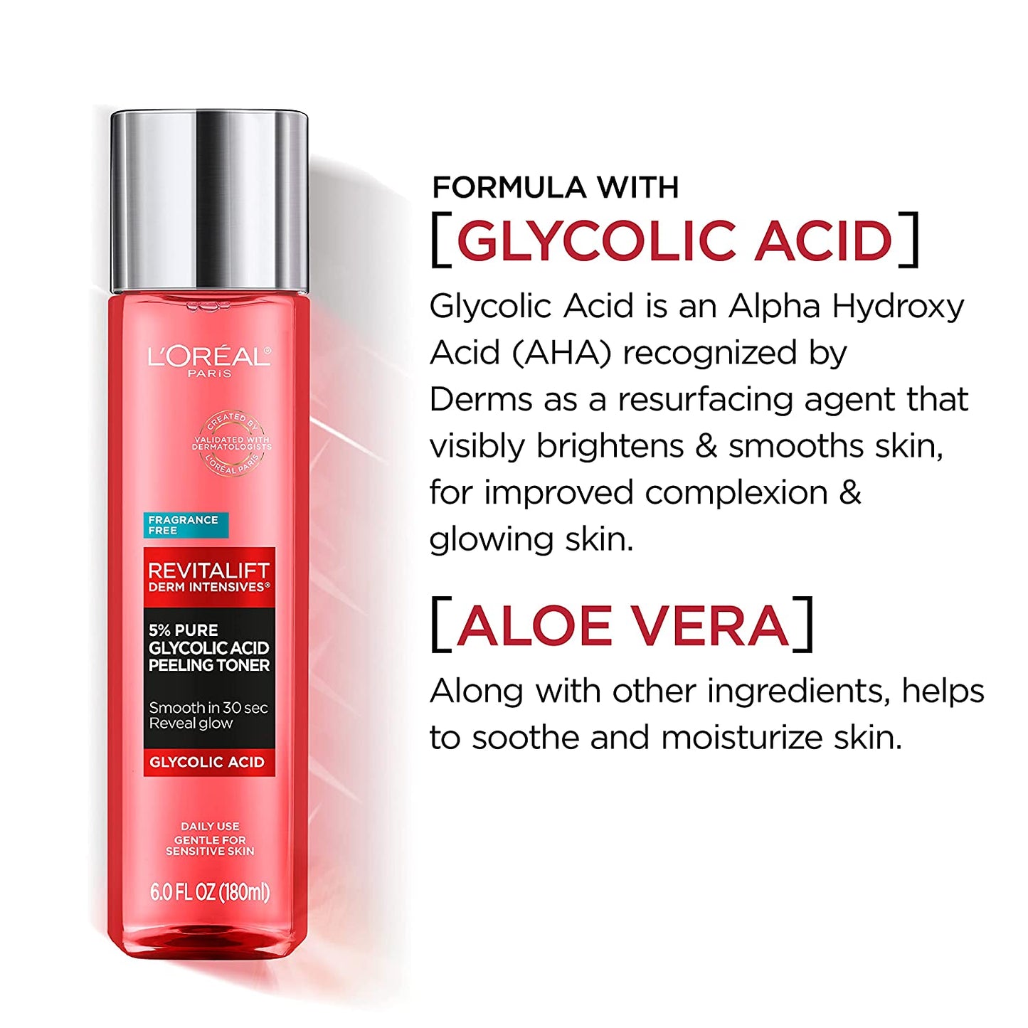 L'Oreal Paris Revitalift Derm Intensives 5% Pure Glycolic Acid Peeling Toner, 6 oz / 180 ml