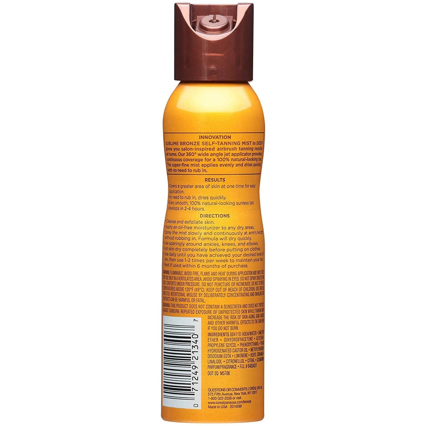 L'Oreal Paris Sublime Bronze Self Tanning Mist Deep, 130 g / 4.6 oz