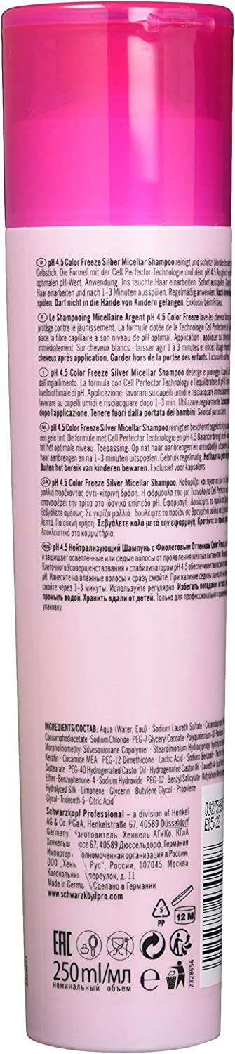 Schwarzkopf Professional BC Bonacure pH 4.5 Color Freeze, Silver Micellar Shampoo 250mL / 8.5 fl. oz.