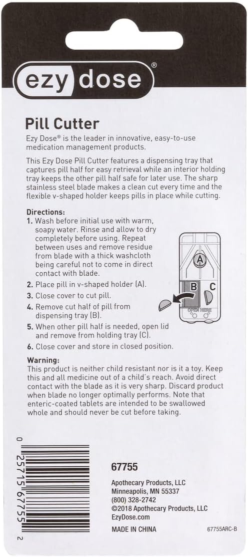Ezy Dose Pill Cutter Dispense Pill Half (1 Pill Cutter) COLORS MAY VARY