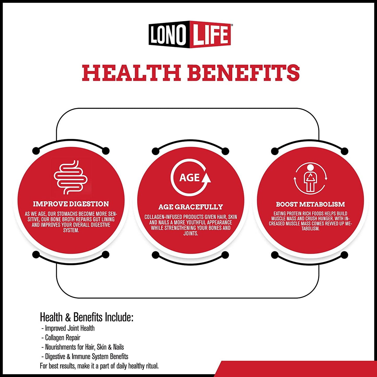 LonoLife Savory Chicken Bone Broth Powder Paleo and Keto Friendly, 10 Individual Stick Packets