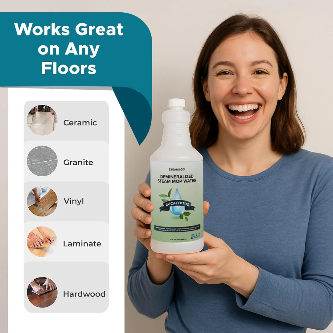 Steam & Go Demineralized Steam Mop Water Eucalyptus, 32 oz / 946 ml