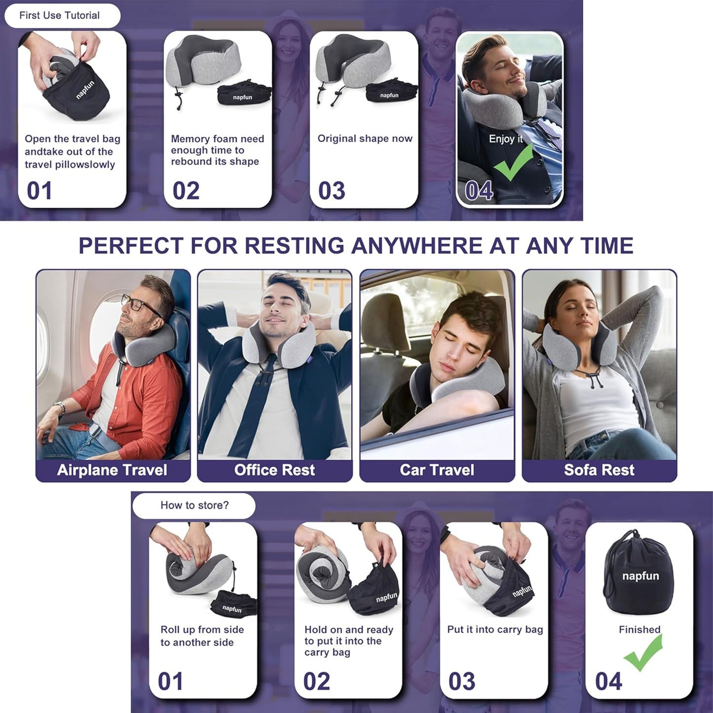 Napfun Upgraded Travel Neck Pillow, Light Grey, 1 Count