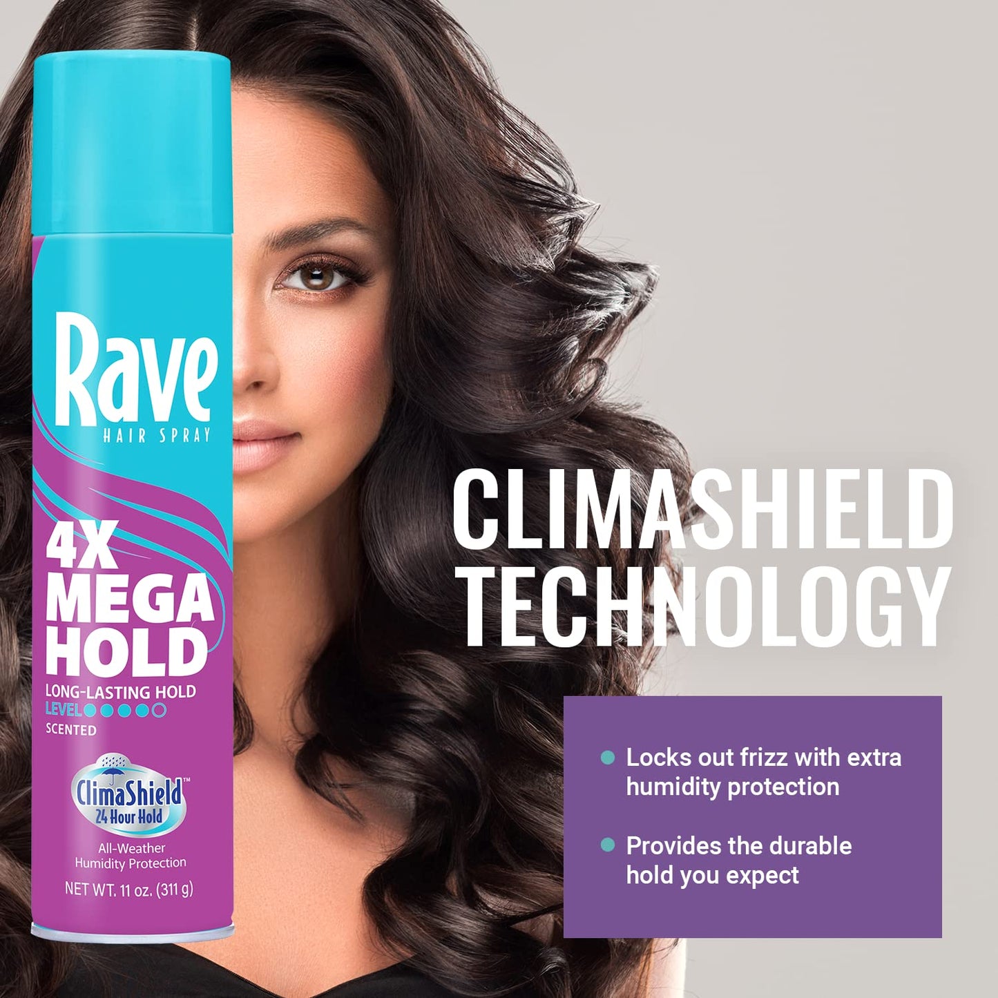 Rave 4X Mega Long - Lasting Firm Hold Scented Hair Spray ClimaShield, 311 g / 11 oz