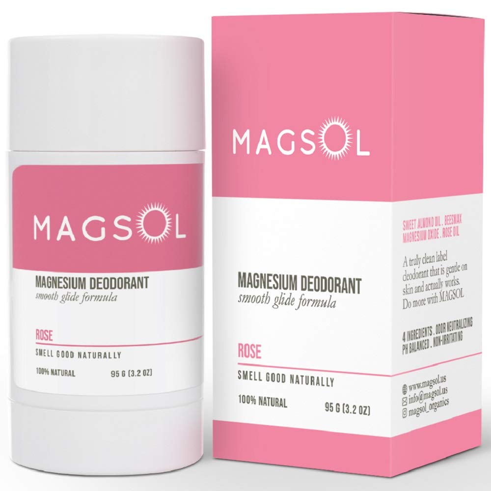 MAGSOL Magnesium 100% Natural Deodorant for Men & Women, Rose, 3.2 oz. / 95g