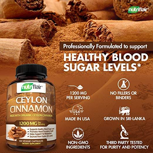 NutriFlair Ceylon Cinnamon 1200mg per Serving - 120 Vegetable Capsules