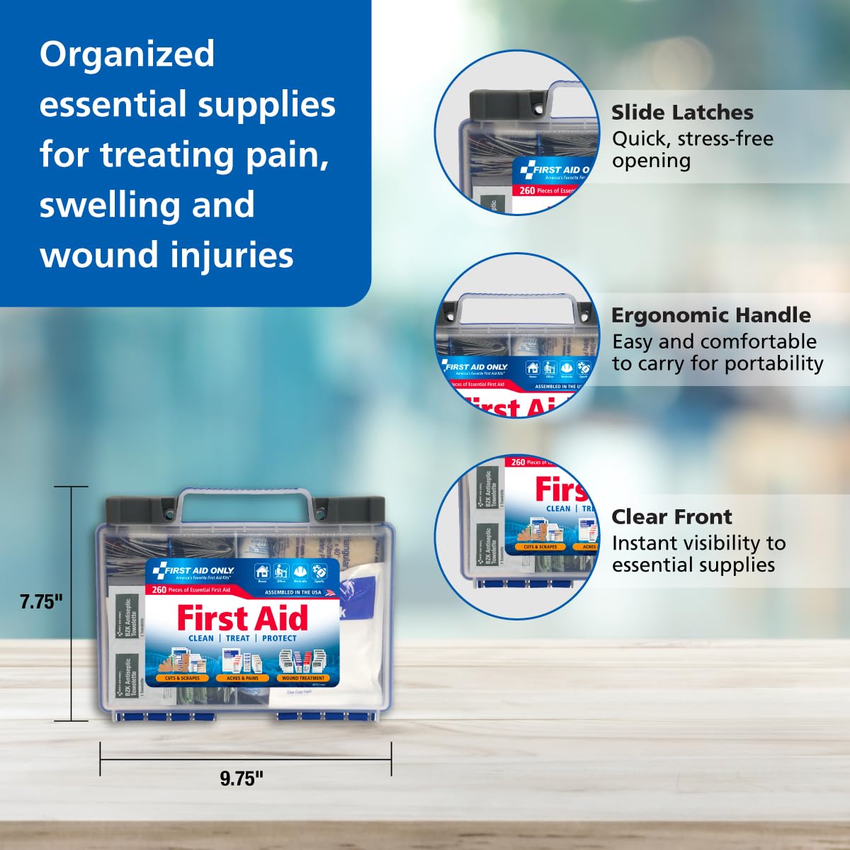 First Aid Only Clean Treat Protect, First Aid Kit, 260 Pieces