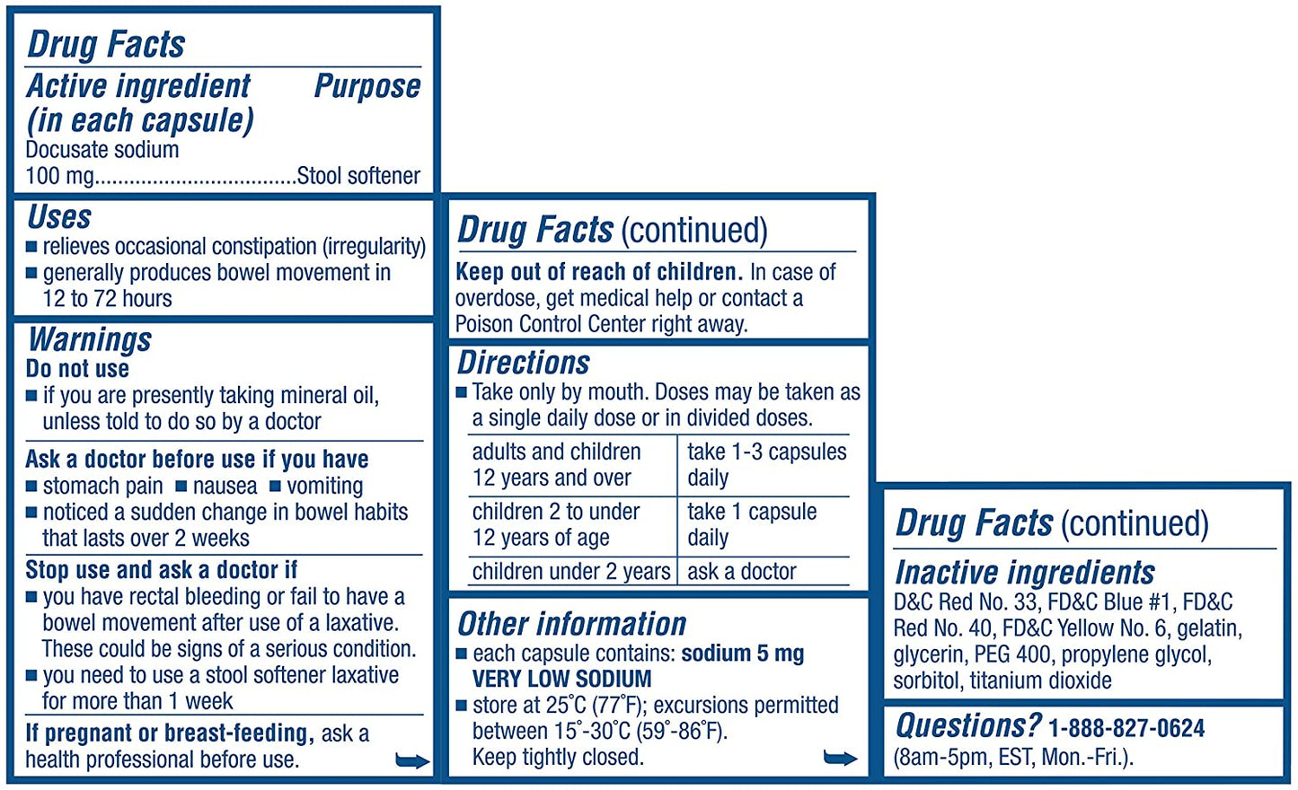 Colace Docusate Sodium Regular Strength Stool Softener 100 mg, 30 Capsules