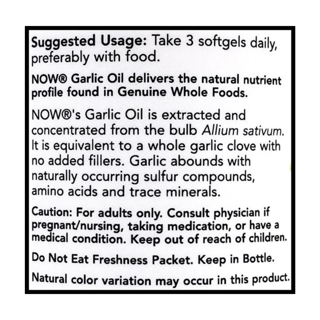 Now Garlic Oil 1500mg Herbal Supplement, 250 Softgels