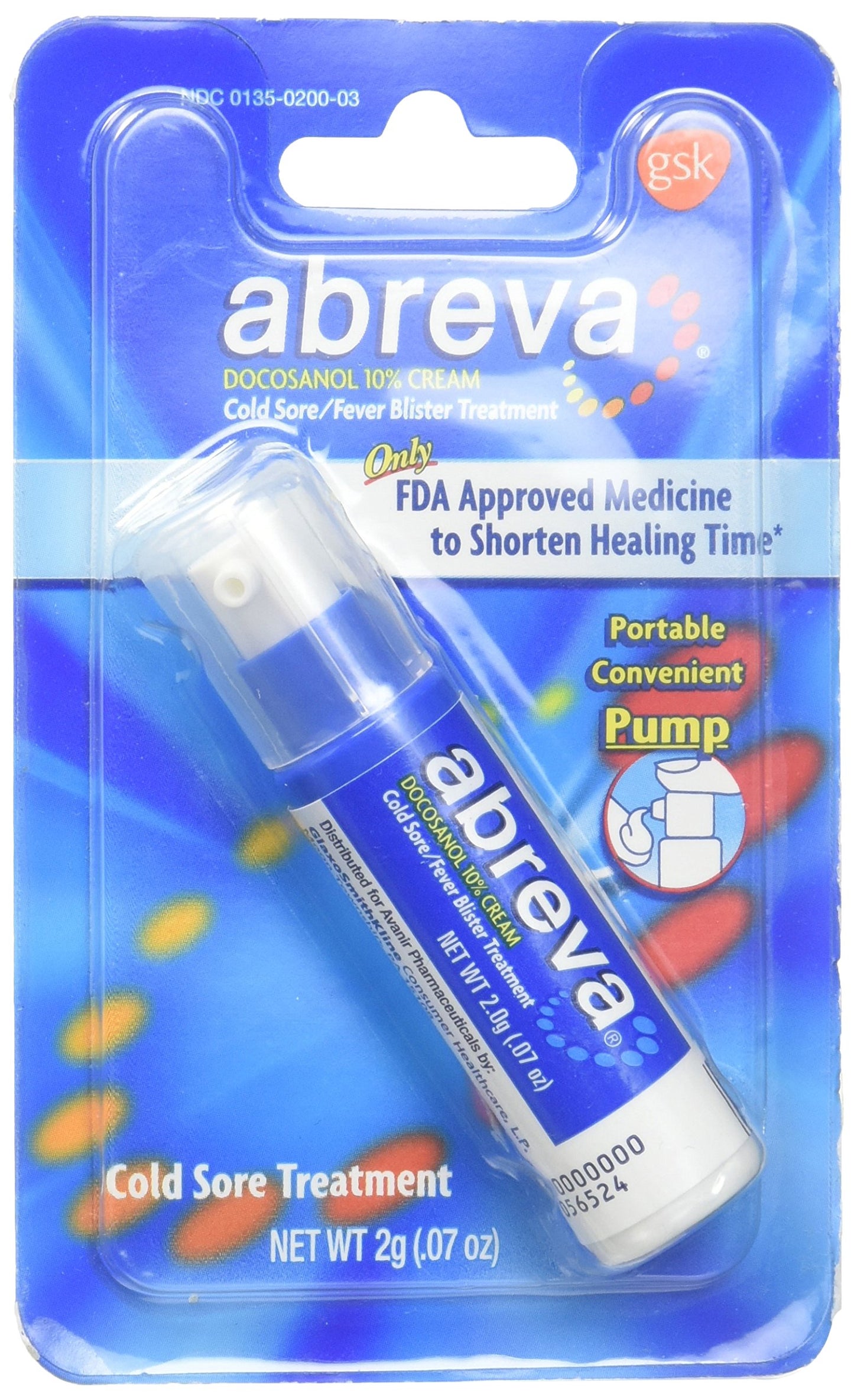 Abreva 10% Cream Pump, Only FDA Approved Treatment for Cold Sore/Fever Blister, 2 grams