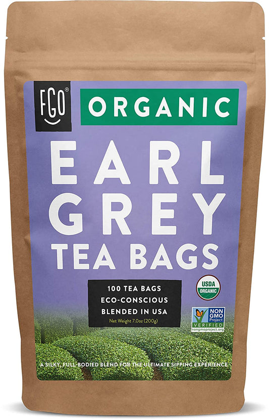 FGO Organic Earl Grey Black 100 Tea Bags Chinese Keemun, Indian Assam and Italian Bergamot Blend