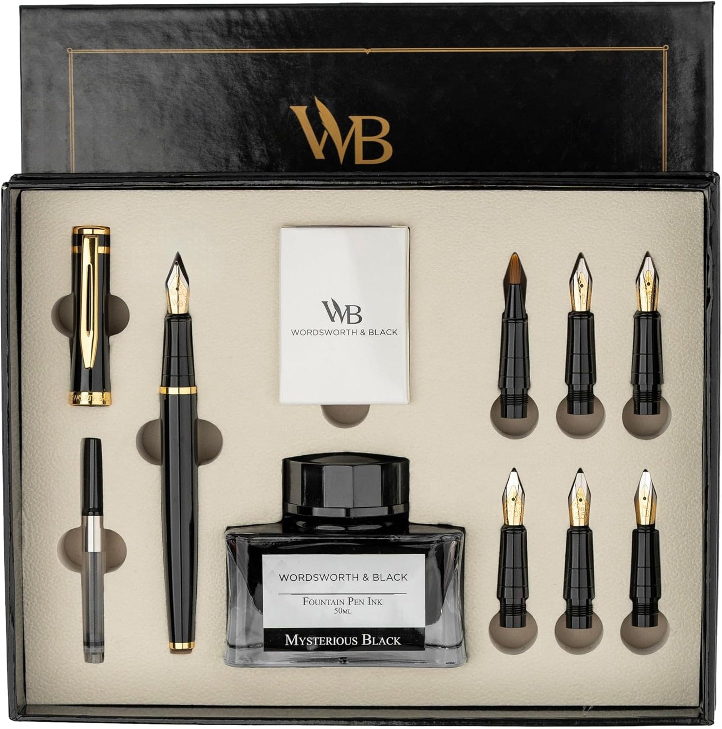 Wordsworth & Black Calligraphy Pen Set, Includes 6 Nibs, Pointed Brush, Ink, Ink Converter and Cartridges