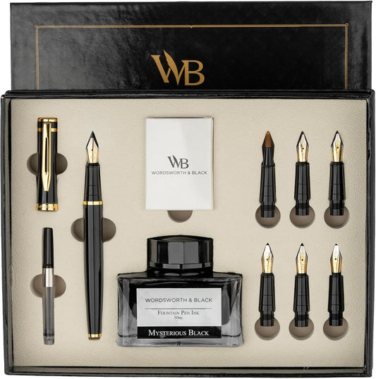 Wordsworth & Black Calligraphy Pen Set, Includes 6 Nibs, Pointed Brush, Ink, Ink Converter and Cartridges