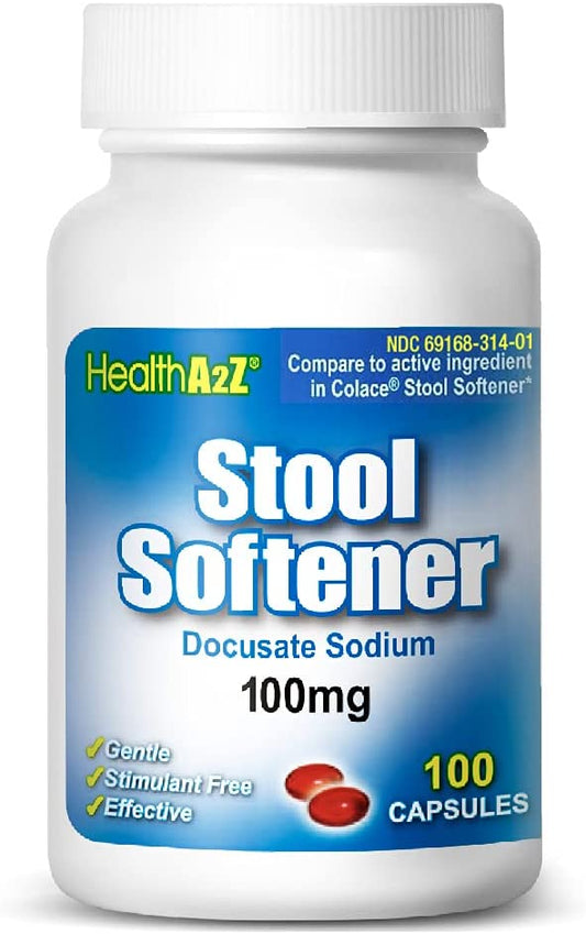 HealthA2Z Stool Softener Docusate Sodium 100mg, 100 Capsules