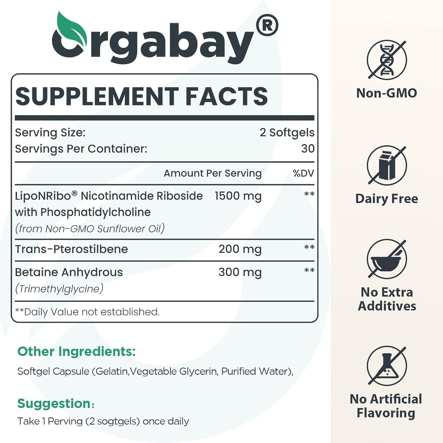 Orgabay Liposomal Nicotinamide Riboside 2000mg Supplement 60 Softgels