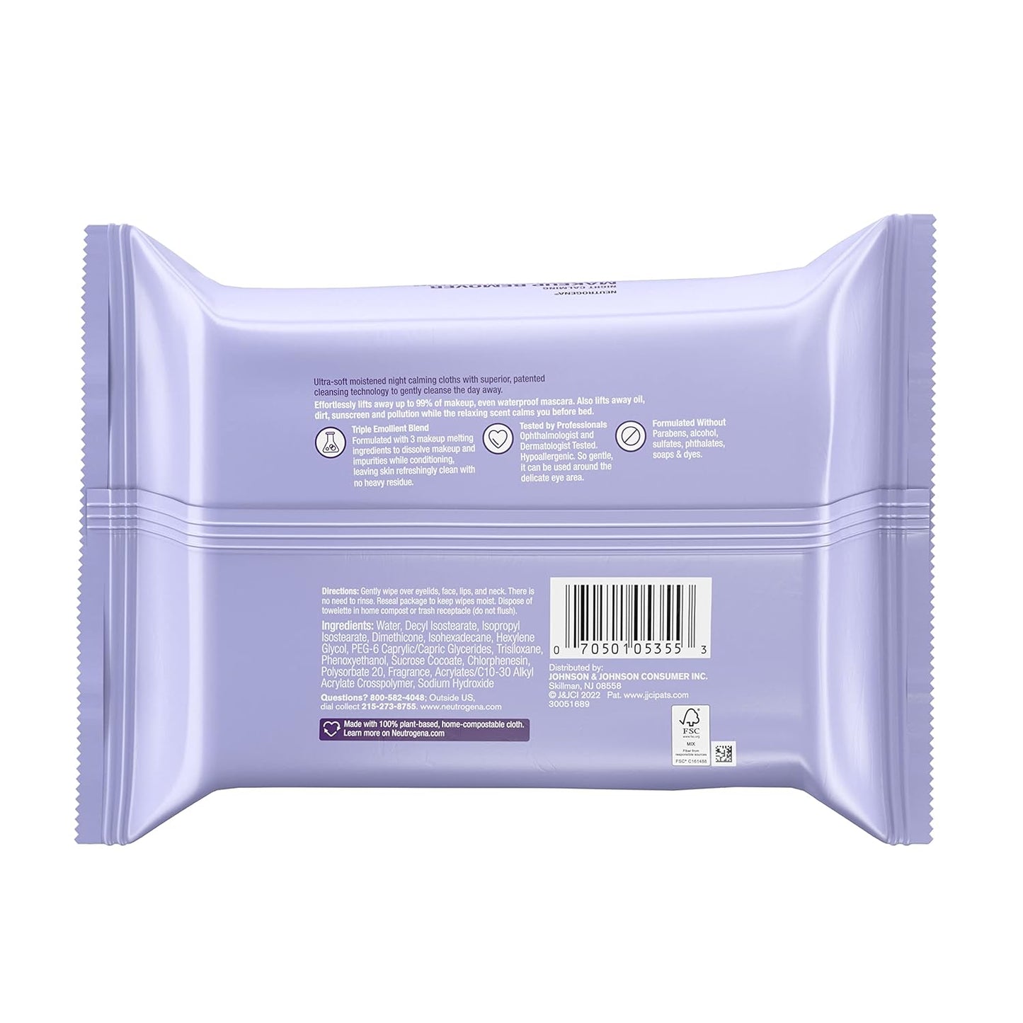 Neutrogena Nigh Calming Makeup Remover Ultra Soft Cleansing Towelettes 25 Counts