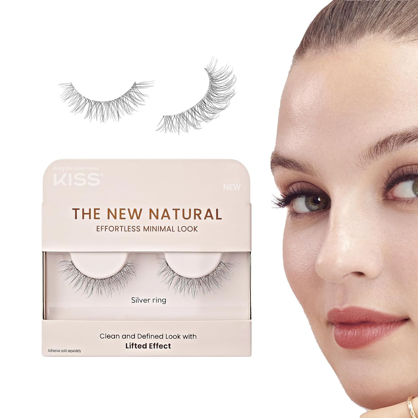 Kiss The New Natural False Eyelashes with Lifted Effect, Silver Ring, 91782